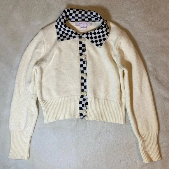 Lisa Says Gah Cream Button Down Sweater M/L - Picture 3 of 9